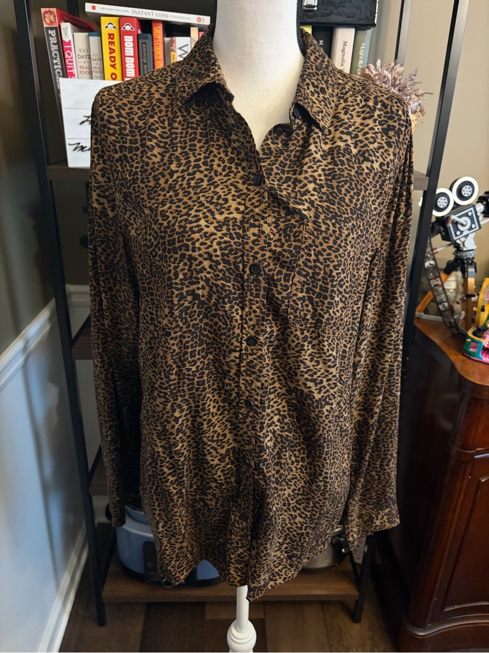 beachlunchlounge Leopard Print Button-Down Shirt - Brown/Black